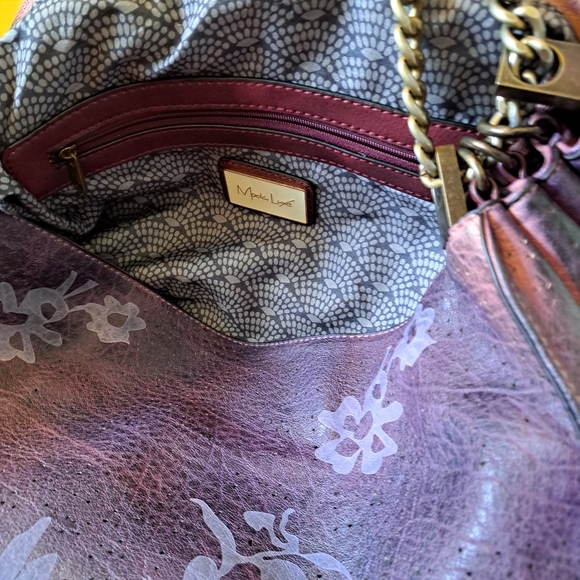 Moda Luxe Hobo Boho Style Vegan Leather Purse Bag Washed Plum w/ Tassel Accents - Picture 13 of 15